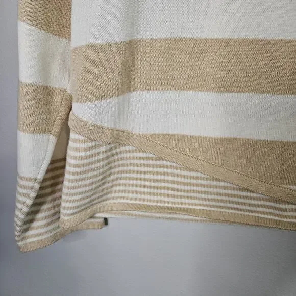 Rafaella Tan Irish Cream Ivory Knit Striped Sweater Pullover Sz M Preppy Coastal - Picture 6 of 10